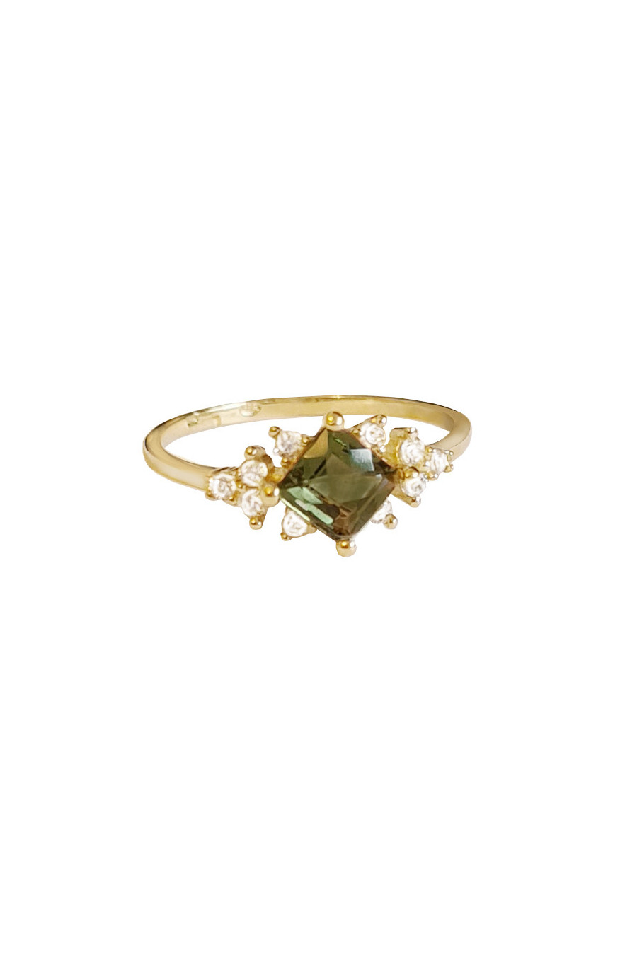 Gold ring, moldavite,zircon