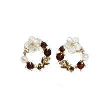 Gold earrings, garnet, zircons, pearls