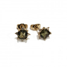 gold stud lock earrings, moldavite