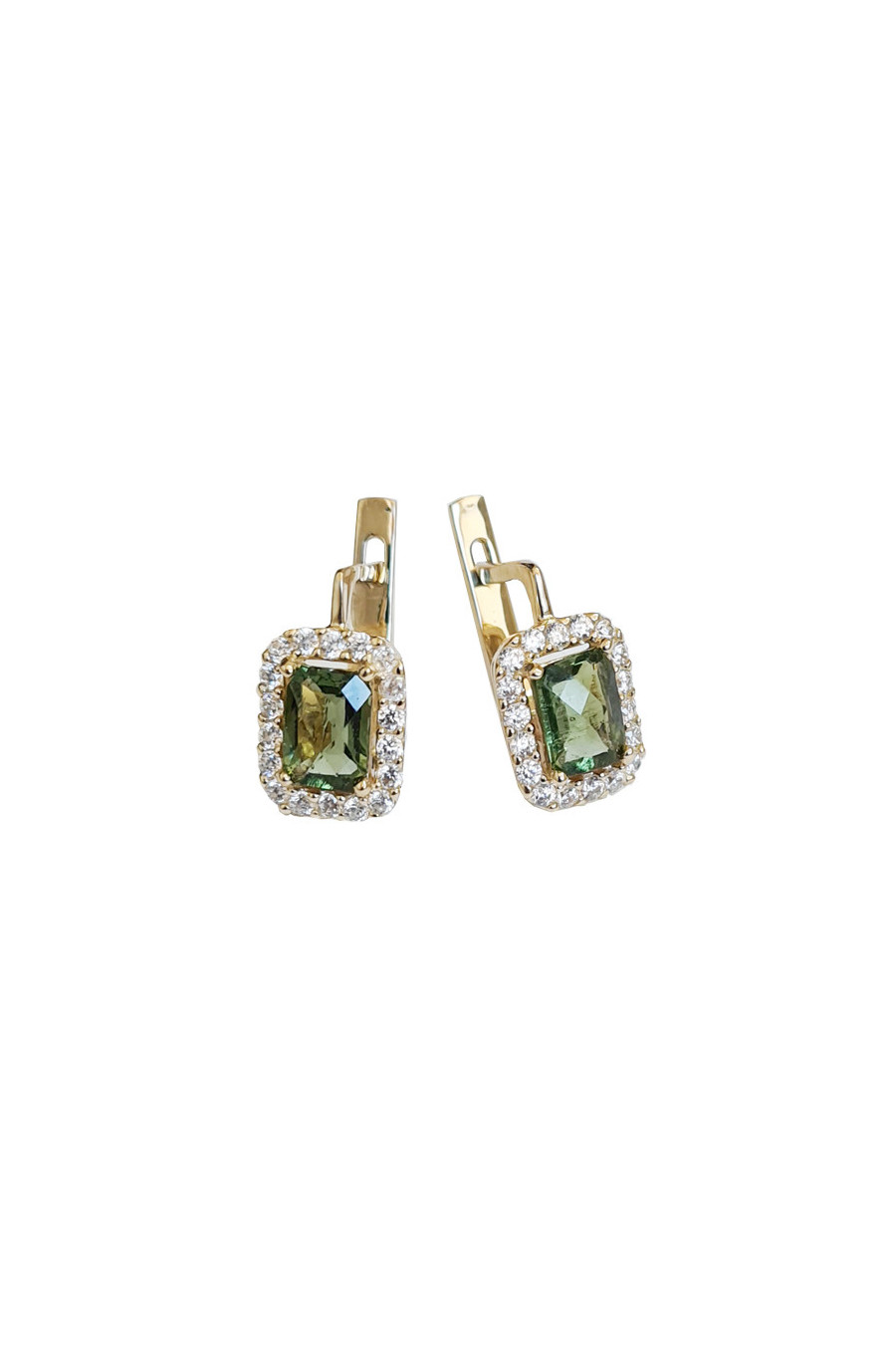 Gold earrings,moldavite,zircon