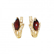 Gold earrings, garnet, zircon
