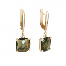 Gold earrings, moldavite